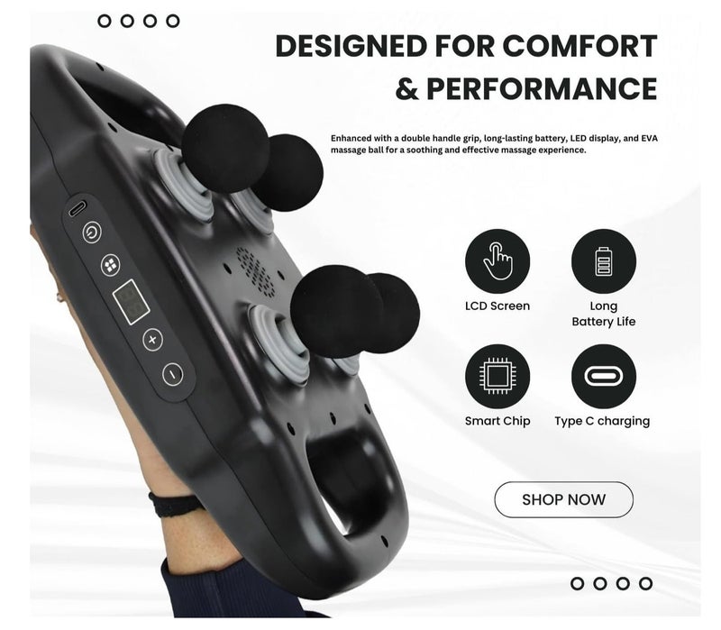 جهاز تدليك ب 4 رؤوس على شكل كور للمساج و6 أوضاع لمعالجة الأنسجة العميقة وتخفيف آلام الظهر والرقبة والساقين والكتفين. - Image 5